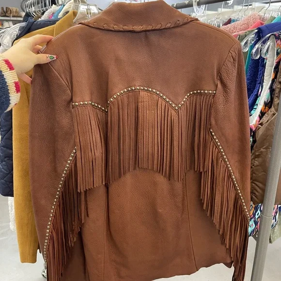 Western Brown Leather Jacket with Fringe - Picture 4 of 4